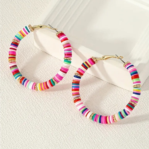 Bright Multi Colored Hoop Earrings - Picture 4 of 4